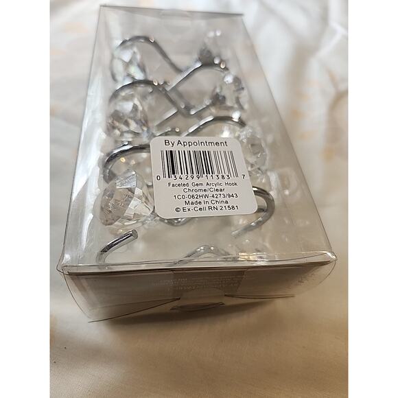 By Appointment Set of 12 Shower Curtain Acrylic Hooks Chrome Large Faceted Gem - Picture 8 of 8